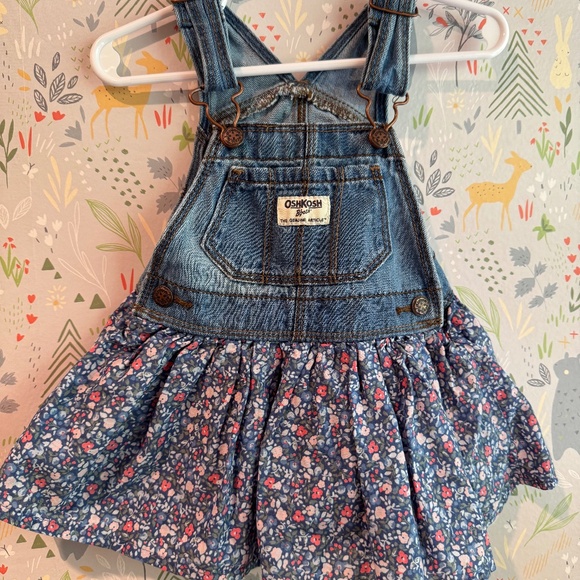 OshKosh B'gosh Other - Oshkosh B’gosh Denim & Floral Overall Dress (9–12M)